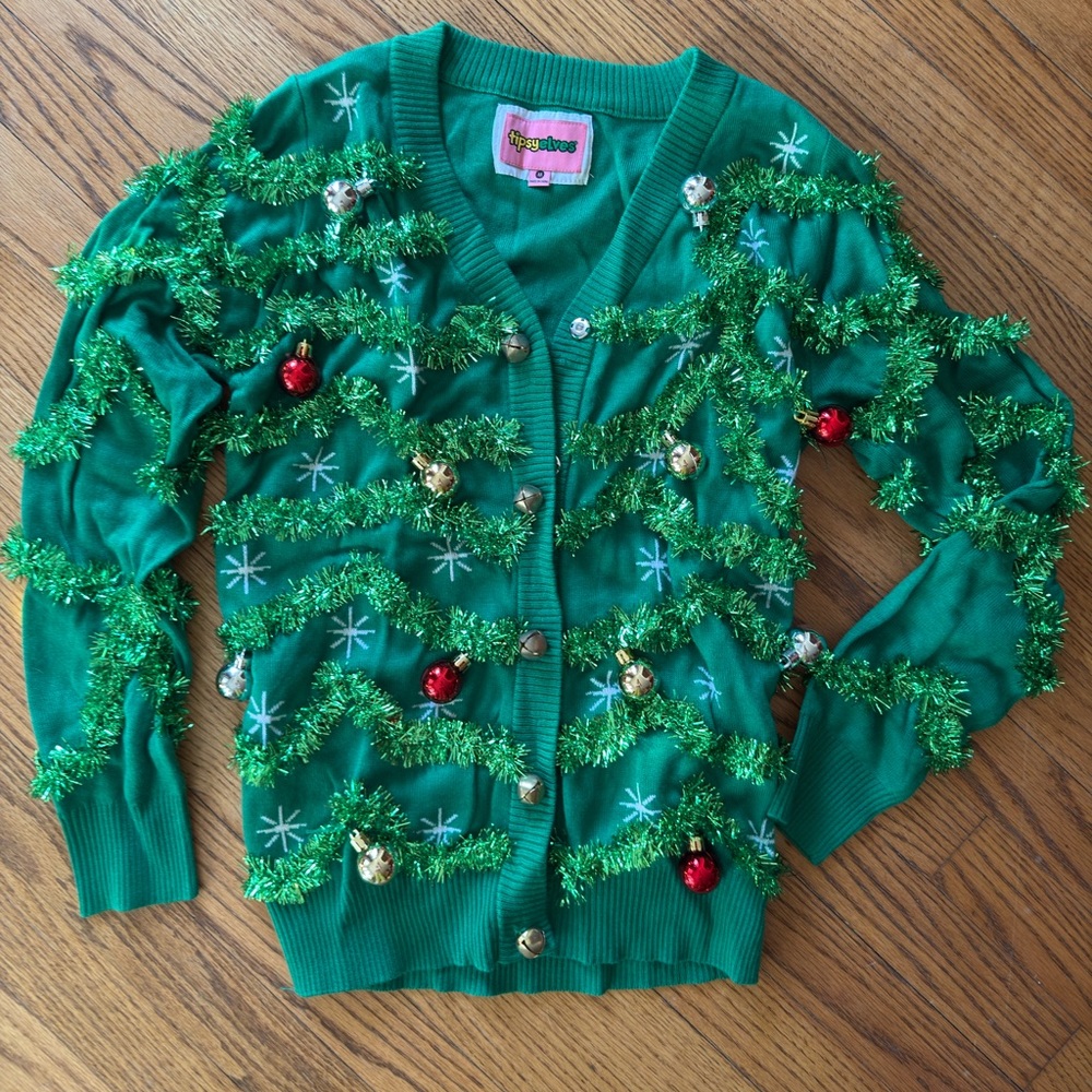 Tipsy Elves Ugly Sweater Festive Green Garland Christmas Tree Holiday New - Picture 3 of 5
